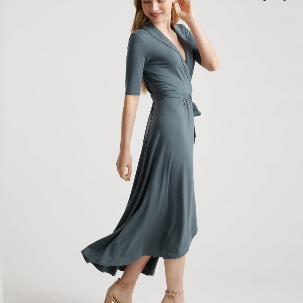 NWT Quince Tencel Jersey Midi Wrap Dress Gray Size Large - Picture 3 of 10